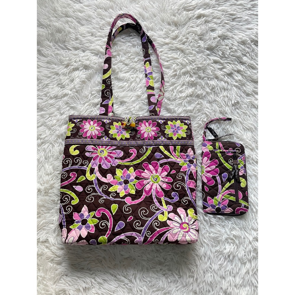 Vera Bradley RETIRED PURPLE PUNCH Quilted Tote Bag and Matching Wallet Set